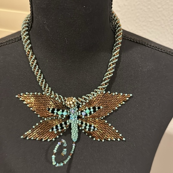 Exquisite Dragonfly RARE brand Vintage Swarovski Crystal Glass Beaded Necklace - Picture 4 of 17